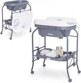 img 4 attached to INFANS Grey Baby Changing Table With Bath Tub & Storage Unit - Portable Diaper Dresser Station For Nursery Organization
