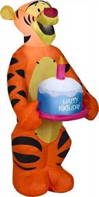 img 1 attached to Оранжевый 3,5 фута высотой Джемми Airblown Надувное украшение дня рождения тигра с тортом