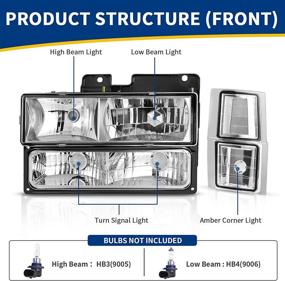 img 3 attached to 🚙 Crystal Headlamp Assembly for Chevy C/K Series 1500 2500 3500, Tahoe, Suburban, Silverado 1994-2000 - Chrome Housing with Corner and Bumper Lights by AUTOSAVER88