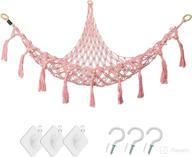 🧸 bohemian pink stuffed animal toy hammock - corner organizer display rack with tassel net bag for hanging toys and stuffed animals, 44-inch logo