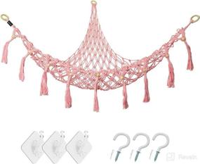 img 4 attached to 🧸 Bohemian Pink Stuffed Animal Toy Hammock - Corner Organizer Display Rack with Tassel Net Bag for Hanging Toys and Stuffed Animals, 44-Inch