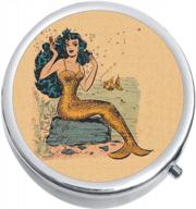 vintage mermaid medicine vitamin compact pill box - portable pillbox case for purse or pocket storage logo