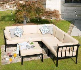img 4 attached to 6-Seat All-Weather Sectional Sofa Set - PatioFestival Conversation Outdoor Metal Furniture W/ Cushioned Seats For Garden, Lawn & Pool