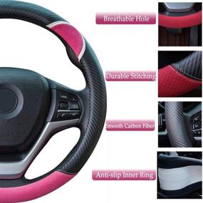 img 1 attached to Alusbell Cute Carbon Fiber Steering Wheel Cover Synthetic Leather Auto Car Steering Wheel Cover For Women Universal Fit 15 Inch (Hot Pink)