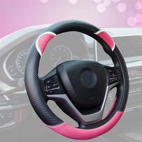 img 4 attached to Alusbell Cute Carbon Fiber Steering Wheel Cover Synthetic Leather Auto Car Steering Wheel Cover For Women Universal Fit 15 Inch (Hot Pink)