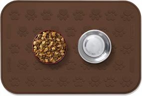 img 3 attached to Large Brown Waterproof Non-Slip Silicone Pet Bowl Mat - SmithBuilt 24" X 16" Feeding Placemat For Dogs And Cats