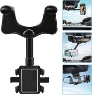 📱 2022 upgraded car phone holder: rotatable & retractable rear view mirror mount for 0.55 inch thickness smartphone - hands-free, 360° multifunctional (black) logo