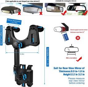 img 3 attached to 📱 2022 Upgraded Car Phone Holder: Rotatable & Retractable Rear View Mirror Mount for 0.55 Inch Thickness Smartphone - Hands-Free, 360° Multifunctional (Black)