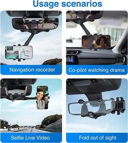 img 1 attached to 📱 2022 Upgraded Car Phone Holder: Rotatable & Retractable Rear View Mirror Mount for 0.55 Inch Thickness Smartphone - Hands-Free, 360° Multifunctional (Black)