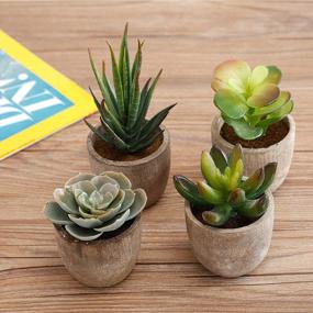 img 3 attached to Charming Faux Succulent Plants In Gray Pots – Set Of 4 For Chic Décor