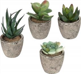 img 4 attached to Charming Faux Succulent Plants In Gray Pots – Set Of 4 For Chic Décor