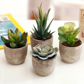 img 1 attached to Charming Faux Succulent Plants In Gray Pots – Set Of 4 For Chic Décor