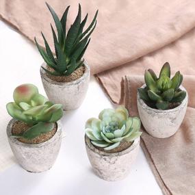 img 2 attached to Charming Faux Succulent Plants In Gray Pots – Set Of 4 For Chic Décor