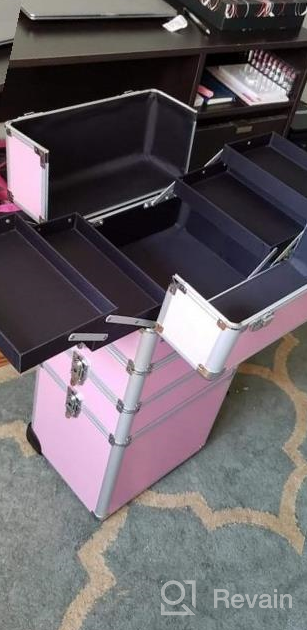 img 1 attached to Pink Professional Makeup Rolling Organizer With Folding Trays And Aluminum Frame - OUDMAY Cosmetic Train Case 4 In 1 review by Chris Hayes