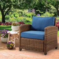 blue wicker patio armchair with washable cushions - ideal for backyard conversations and relaxation logo