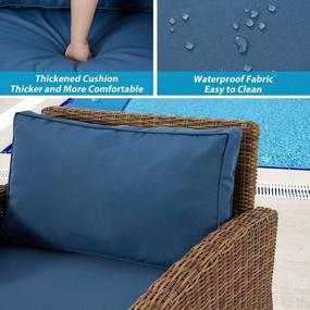 img 1 attached to Синее плетеное кресло-патио с моющимися подушками - идеально подходит для бесед и отдыха на заднем дворе