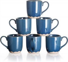 img 4 attached to KitchenTour Ceramic Coffee Mug Set Of 6 - Matte Black Restaurant Mugs - Cup Set For Coffee, Tea, Cappuccino, Cocoa - Blue