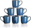 kitchentour ceramic coffee mug set of 6 - matte black restaurant mugs - cup set for coffee, tea, cappuccino, cocoa - blue logo