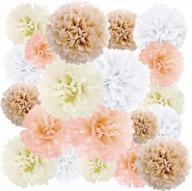 🎉 20-piece paper pom poms party kit by epiqueone - tissue pom pom decorations for birthdays, bridal showers, and baby showers - easy to assemble and install; white, ivory, peach, and champagne logo