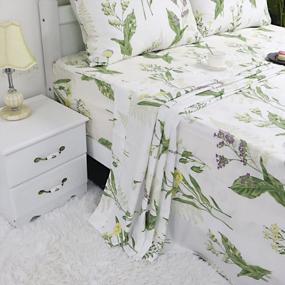 img 4 attached to FADFAY Twin XL Bed Sheet Set: Green Floral Cotton Bedding With Lavender, Daisy, And Yellow Flower Accents - 4-Piece Deep Pocket Fitted Sheet Set Perfect For Dorm Rooms