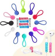 🔗 viwieu silicone cable ties with strong magnets - 12 pack organizer with 6 bonus cable protectors for holding and managing cords - colorful earbud clips, cord winders, and twist magnet ties логотип