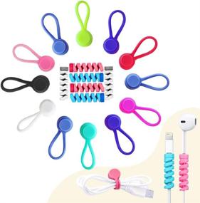 img 4 attached to 🔗 VIWIEU Silicone Cable Ties with Strong Magnets - 12 Pack Organizer with 6 Bonus Cable Protectors for Holding and Managing Cords - Colorful Earbud Clips, Cord Winders, and Twist Magnet Ties
