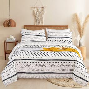 img 4 attached to CLOTHKNOW Black And White Comforter Set Queen Farmhouse Bedding Comforter Set Boho Comforter Women Men Girls Comforter Black White Stripes Comforter Geometric Triangle Bed Bedding Comforter Sets
