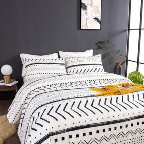 img 1 attached to CLOTHKNOW Black And White Comforter Set Queen Farmhouse Bedding Comforter Set Boho Comforter Women Men Girls Comforter Black White Stripes Comforter Geometric Triangle Bed Bedding Comforter Sets