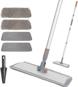 img 4 attached to 🧹 Premium eazer 18'' Microfiber Flat Mop: Dry Wet Hardwood Dust Mop for Versatile Floor Cleaning - Ideal for Wood, Vinyl, Laminate, Tile, Marble Floors - 62-inch Aluminum Mop with 4 Washable Chenille & Microfiber Pads