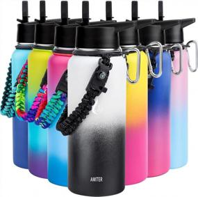 img 4 attached to AMITER Wide Mouth Water Bottle with Straw Lid & Handle, Vacuum Insulated Stainless Steel Flask 🚰 for Sports, Travel, BPA Free Leakproof Jug in Various Sizes - 22oz, 32oz, 40oz, 64oz, and 128oz