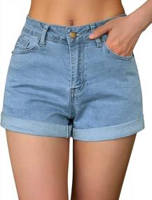 img 4 attached to High-Waist Fitted Denim Shorts With Folded Hem For Women By Roswear - Basic Jean Shorts
