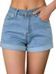 high-waist fitted denim shorts with folded hem for women by roswear - basic jean shorts logo