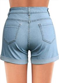 img 3 attached to High-Waist Fitted Denim Shorts With Folded Hem For Women By Roswear - Basic Jean Shorts