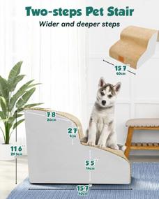 img 3 attached to TNELTUEB 2-уровневые лестницы для собак высокой плотности: нескользящий пандус для травмированных или пожилых домашних животных, ступени из мягкого пенопласта с роликом для ворса (желтый)