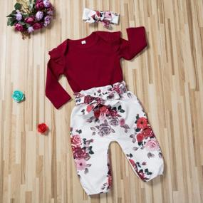 img 3 attached to Newborn Baby Girl 2-Piece Outfit With Ruffle Romper Top, Floral Pants, And Headband - Perfect For Fall And Winter