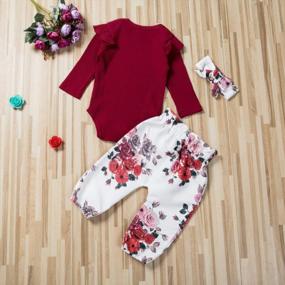 img 2 attached to Newborn Baby Girl 2-Piece Outfit With Ruffle Romper Top, Floral Pants, And Headband - Perfect For Fall And Winter