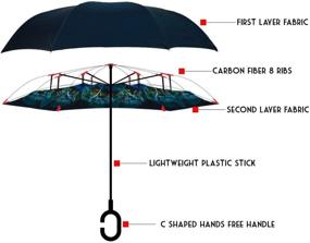 img 1 attached to 🌂 Stylish 2-Pack Double Layer Inverted Umbrellas - Glaxy Flower and Peacock C Shaped Handle Reverse Folding Windproof Umbrella for Men and Women