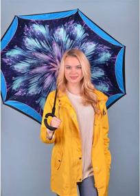 img 2 attached to 🌂 Stylish 2-Pack Double Layer Inverted Umbrellas - Glaxy Flower and Peacock C Shaped Handle Reverse Folding Windproof Umbrella for Men and Women