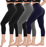 high waisted capri leggings for women - soft tummy control yoga pants workout tights - pack of 4 logo