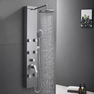 rovate brushed stainless steel shower panel tower system with adjustable rainfall shower head, 6 body massage jets, and 5-function handheld shower for ultimate shower experience logo