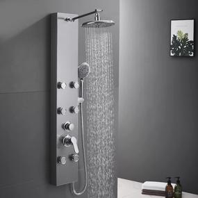 img 4 attached to ROVATE Brushed Stainless Steel Shower Panel Tower System With Adjustable Rainfall Shower Head, 6 Body Massage Jets, And 5-Function Handheld Shower For Ultimate Shower Experience