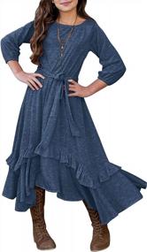img 4 attached to MITILLY Girls' Casual Maxi Dress With Pockets, Ruffle Swing Hem, And Belt - 3/4 Sleeves