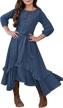 mitilly girls' casual maxi dress with pockets, ruffle swing hem, and belt - 3/4 sleeves logo