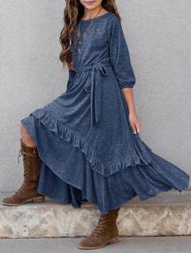 img 2 attached to MITILLY Girls' Casual Maxi Dress With Pockets, Ruffle Swing Hem, And Belt - 3/4 Sleeves