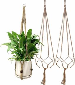 img 4 attached to 2 Pack 40 Inch & 31 Inch Brown Jute Macrame Plant Hanger Bundle | Simple Design