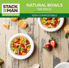 img 1 attached to 🌿 Stack Man 100% Compostable Heavy-Duty Bowls [125-Pack] - Eco-Friendly Bagasse Bowl, Made of Natural Sugarcane Fibers - 12 oz Biodegradable Paper Bowls