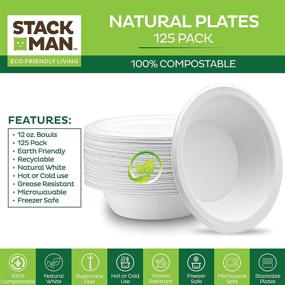 img 2 attached to 🌿 Stack Man 100% Compostable Heavy-Duty Bowls [125-Pack] - Eco-Friendly Bagasse Bowl, Made of Natural Sugarcane Fibers - 12 oz Biodegradable Paper Bowls