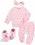 newborn baby girl clothes outfit set - long sleeve sweatshirt tops, pants, shoes & headband logo