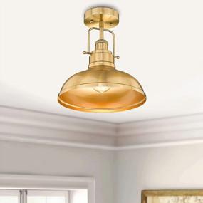 img 2 attached to Enhance Your Space With Zeyu'S 11 Inch Semi Flush Mount Ceiling Light - 2 Pack Farmhouse Brass Light With Metal Dome Shade, Gold Finish