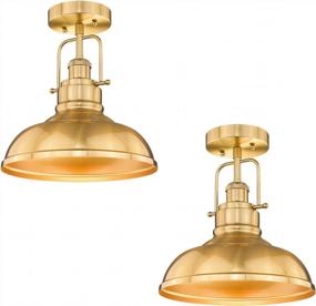 img 4 attached to Enhance Your Space With Zeyu'S 11 Inch Semi Flush Mount Ceiling Light - 2 Pack Farmhouse Brass Light With Metal Dome Shade, Gold Finish